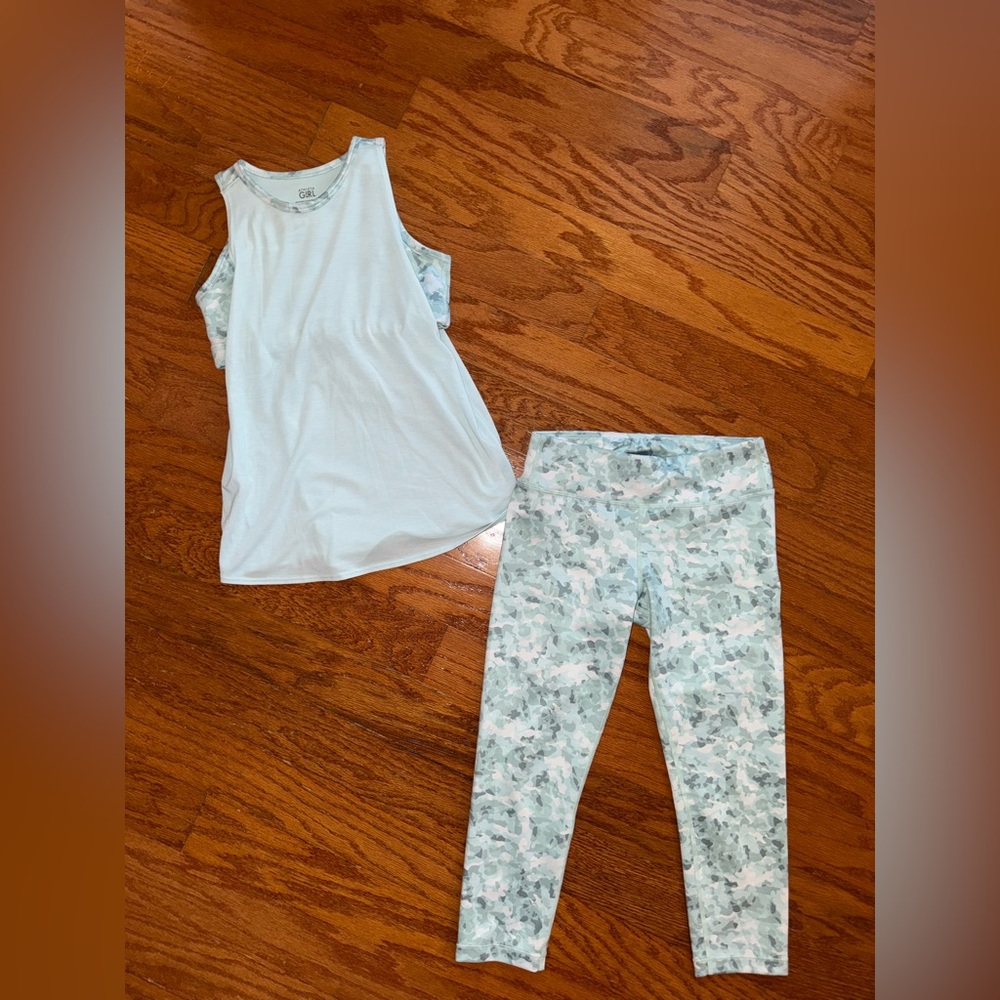 Athleta Girl Two Piece Outfit Matching Set Capri Pants Sports Bra Tank In One
